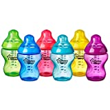 Tommee Tippee Closer to Nature Fiesta Fun Time Baby Feeding Bottles, Anti-Colic Valve, Breast-like Nipple for Natural Latch, Slow Flow, BPA-Free - 9 Ounces, Multi-colored, 6 Pack